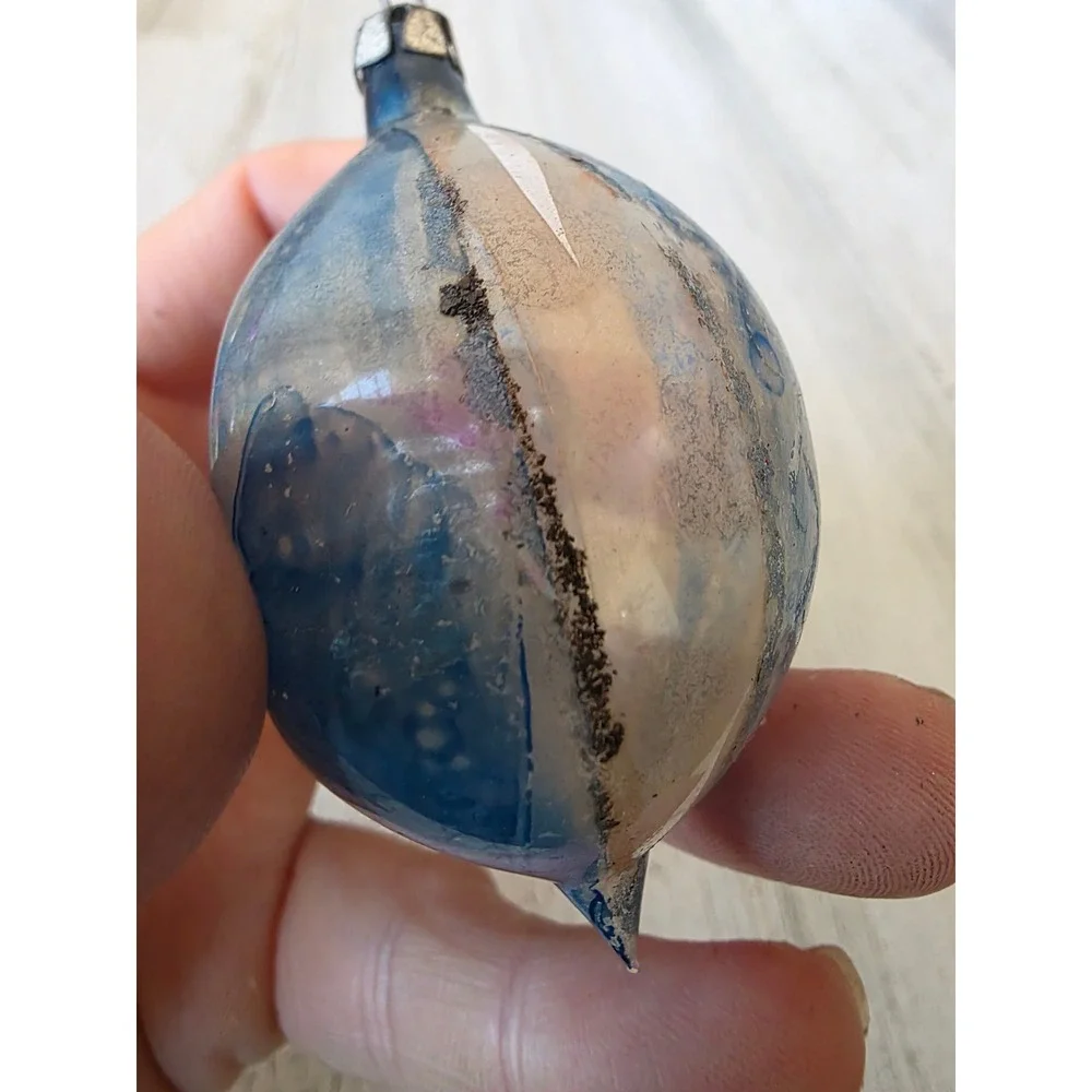 Vintage indent pink blue glass ornament teardrop ball Xmas tree